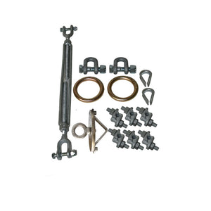 Metal Energy Absorber HLL attachment system for applications under 60'.  Includes (1) energy absorber, (2) shackles, (2) thimbles, (1) turnbuckle, (6) fist grips and (2) 2.5" O-rings