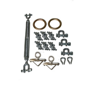 Metal Energy Absorber HLL attachment system for applications over 60'.  Includes (2) energy absorbers, (3) shackles, (1) turnbuckle, (2) thimbles, (6) wire rope clips and( 2) 2.5"  O-rings