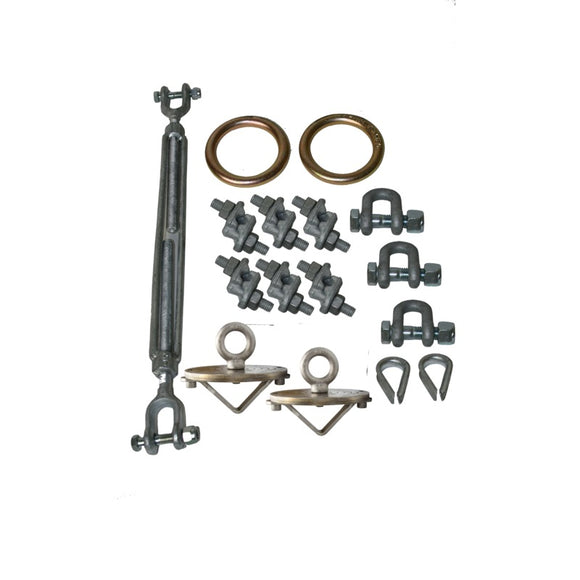 Metal Energy Absorber HLL attachment system for applications over 60'.  Includes (2) energy absorbers, (3) shackles, (1) turnbuckle, (2) thimbles, (6) wire rope clips and( 2) 2.5