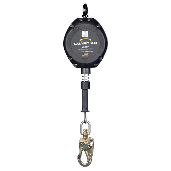 20 FT Velocity galvanized cable SRL with swivel indicating snap hook, swivel top, includes carabiner