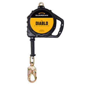 Cable retráctil galvanizado Diablo Grande SRL de 33', gancho de seguridad giratorio de acero con clasificación ANSI que indica HS, incluye mosquetón de acero.