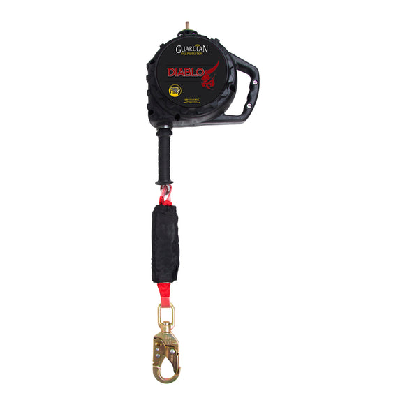 Diablo Grande LE SRL 33' galvanized cable retractable, ANSI rated HS non-indicating swivel steel snap hook, ANSI rated 6' shock pack, includes steel carabiner.  For leading edge work.