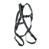 Full body harness with 5 point adjustment, dorsal D-ring, mating buckle chest and leg straps. 100% Kevlar webbing.